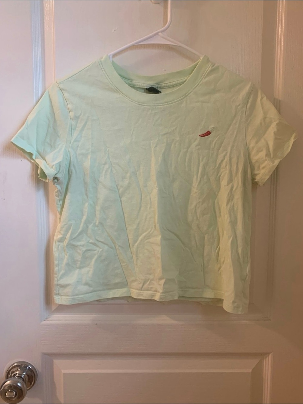 Wild Fable Lime Green Crop Tee with Small Red Chile Pepper Accent